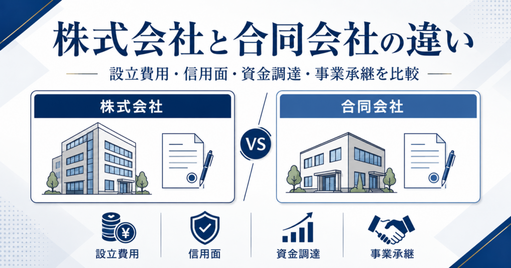 「株式会社と合同会社の違い」を比較して見せる画像