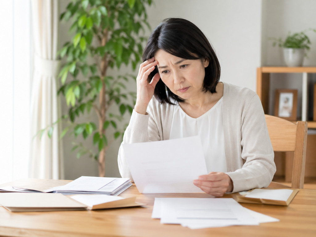 相続財産の内容が分からず、書類を見ながら悩む相談者のイメージ
